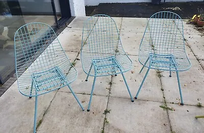 3 Very Rare Eames DKX Wire Chairs  Rarely Seen Teal Colour. 1960s • £900