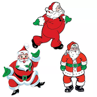 Christmas Party Supplies Vintage Santa Cutouts 3 Pack Red White Xmas Decoration • $12.99