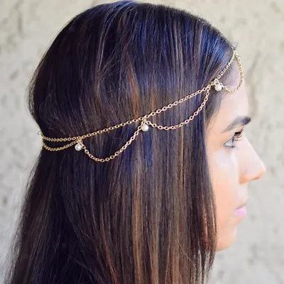 £6.07 • Buy Boho Gold Layered Faux Pearl Hairband Head Chain Hair Accessory Jewelry