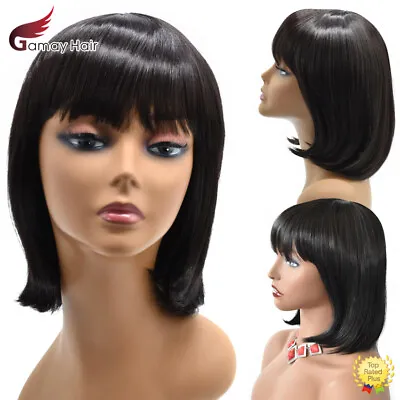 Women Bob Wigs With Bangs Natural Look Premium Synthetic Short Black Brown Hair • $15.99