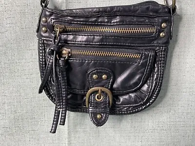 Black Crossbody Mini Purse Black Leather Multi Pocket Long Strap • $9.60