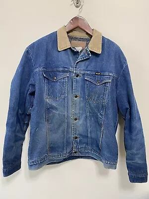 Vintage Wrangler Denim Jacket Hero Blanket Lined Trucker Cowboy Corduroy Size XL • $59.97