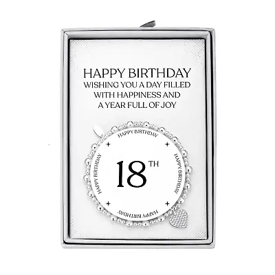 18th Birthday Heart Charm Stretch Bracelet With Quote Gift Box • £13.99