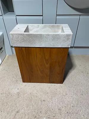 Solid Walnut Wall Hung Sink Unit For Cloakroom • £200