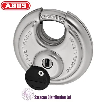 ABUS DISKUS PADLOCK STAINLESS STEEL SHACKLE HIGH SECURITY 70mm - 20/70 • £49.49