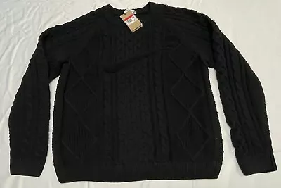 Nike Life Men's Cable Knit Crew Neck Sweater Classic Swoosh Black Size LARGE • $69.99