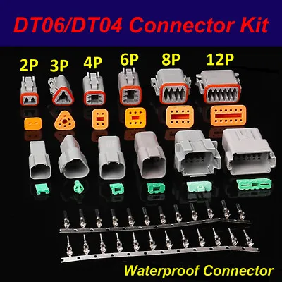 DT06/DT04 Kit 2Pin/3P/4P/6P/8P/12Pin Waterproof Electrical Connector Socket Plug • $2.98