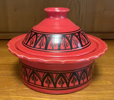 $45 • Buy Bright Red & Black 8” Moroccan Style Cooking Tagine Clay Pot Casserole