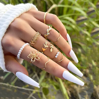 Womens Boho Stack Gold Above Knuckle Ring Midi Finger Rings Set Jewelry Gift UK • £10.79