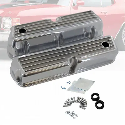 Polished Aluminum Tall Finned Valve Covers Fit SBF 289 302 351W 5.0L 1962-1985 • $105.88