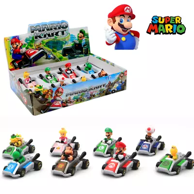 8Pcs Super Mario Racing Cars Set Competitive Game Kart Toys Princess Peach Kids • £11.39