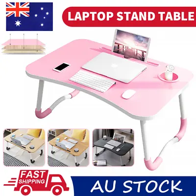 Laptop Bed Table Foldable Lap Standing Desk Tray Bed With Cup Slot USB Lamp Fan • $20.99