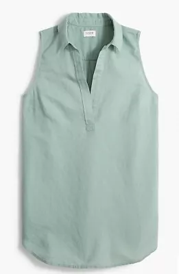 Womens J Crew Factory Linen-cotton Sleeveless Popover Tunic Top Green Size M • $12