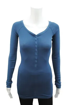 £7.99 • Buy Womens P.C T-Shirt Top Button Up Long Sleeve Ribbed LYCRA Indigo Size 6 - 18