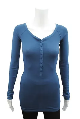 £7.99 • Buy Womens P.C T-Shirt Top Button Up Long Sleeve Ribbed LYCRA Indigo Size 6 - 18