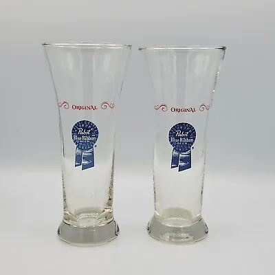 (2) Vintage Pabst Blue Ribbon Beer Glasses Original Pilsner Libbey 11oz 7  Tall • $19.95