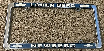Vintage Loren Berg Chevrolet Newberg Oregon Metal License Plate Frame • $30