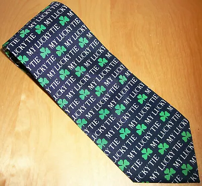 Green Clovers  My Lucky Tie  St Patrick's Day Blue Neck Tie 56.5 Lx3.75 W (D927) • $10