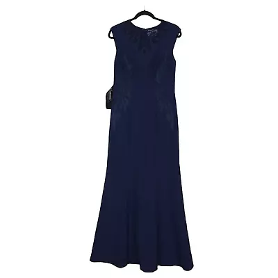 JS Collection Womens Size 8 Dress Blue Illusion Lace Neck Mermaid Gown  • $104.99