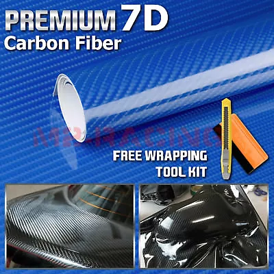 12 X60  7D Carbon Fiber High Gloss Intense Blue Car Wrap Bubble Free Air Release • $8.88