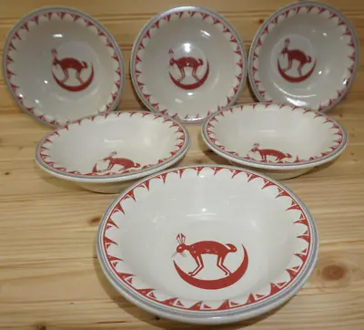 Pipestone Ancient Mimbreno Indian Santa Fe Dining Car (6) Cereal Bowls RED (S31 • $158.88