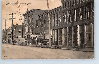 Postcard Alabama Decatur Bank Street General Merchandise Wagon Horse Drawn 1908 • $45