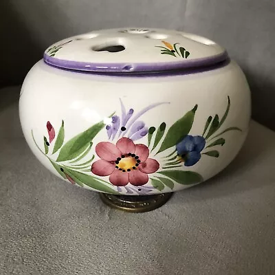 Made In Portugal Pottery Potpourri Bowl With Lid Hand Painted • $30.50