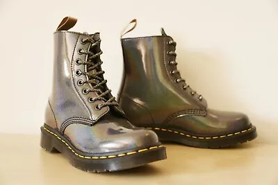 Dr. Martens 1460 Pascal Vegan Boots Shiny Gunmetal Size US 6 As New. • $120