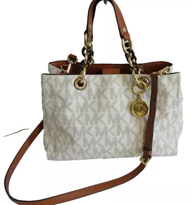 Michael Kors Cynthia Crossbody Tote Handbag Vanilla PVC Logo Shoulder Bag • $99.89