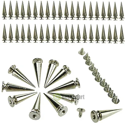 $6.59 • Buy 100/200Pcs Silver Spots Cone Screw Metal Studs Leather Craft Rivet Bullet Spikes