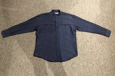 Yves Saint Laurent Long Sleeve Banded Neck Shirt Sz 16 1/2  Sleeve 34-35 Large • $50