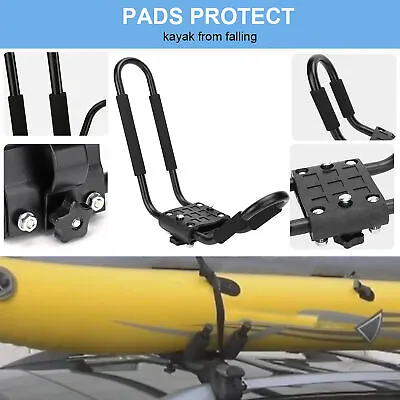 2Pcs Adjustable Universal Hard Kayak Canoe Carrier Car Roof Rack J-Bar W/ Strap • £19.44
