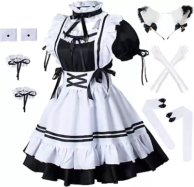 Anime French Maid Apron Lolita Fancy Dress Cosplay Costume Furry Cat Ear Gloves  • $53.04