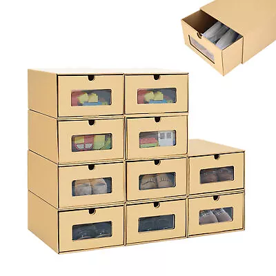 £24.59 • Buy 10x Shoe Boxes Storage Organizer Foldable Stackable Visible Cardboard Shoes Box