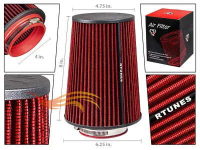 RTunes RED 4  102mm Inlet Truck Cone Dry Racing High Flow Air Intake Filter • $26.99