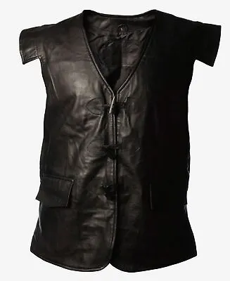 Mens Black Waistcoat Leather Scottish Jacobite Kilt 3 Toggle Vest All In Size • £39.99