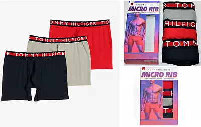 Men's Tommy Hilfiger 3-Pack Micro Rib Boxer Briefs Underwear (Red-Gray-Black) • $20