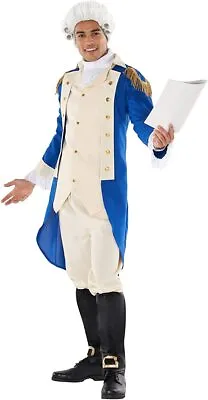 Mens George Washington Costume Wig Adult American President Colonial Fancy Dress • £49.99