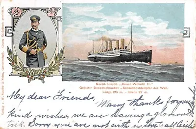 SS KAISER WILHELM II NORD-DEUTSCHER SHIP  & KAISER IMAGE U German Sea Post 1903 • $12