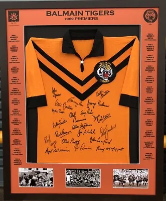 $550 • Buy Blazed In Glory - 1969 Balmain Tigers Premiers- NRL Signed & Framed Jersey