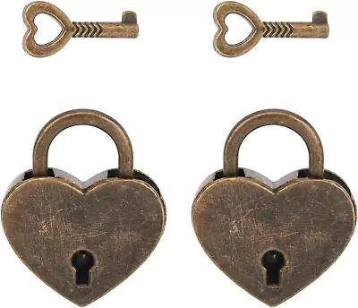 2Pcs Bronze Heart Shaped Padlock Mini Vintage Locks With Key For Handbag • $11.93