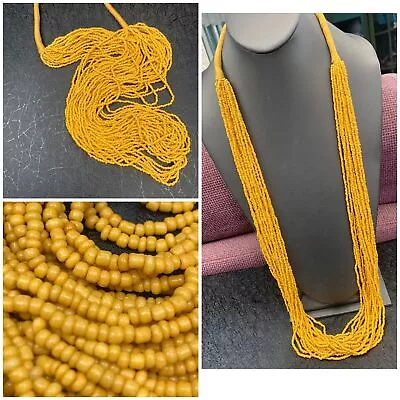 Vintage Necklace ￼mustard Yellow Seed Beaded Multi Strand Bobo 34” • $26.58