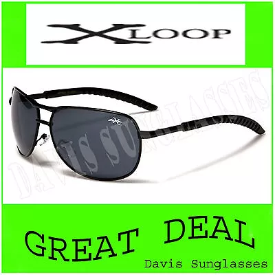 Aviator X Loop Sunglasses XL13503 UV400 Davis E5 Black Smoke Lens Metal Frame • $6.99