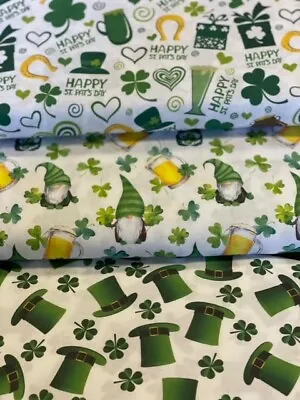 St Patricks Lucky Irish Leprechaun Clover Cotton Fabric Craft Material  • £3.99