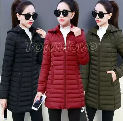 Promation Women Winter Hooded Down Cotton Coat Korean Warm Mid Long Parka Jacket • $53.57