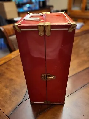 Vintage Red Metal Doll Wardrobe Steamer Trunk Closet With Doll Draw And Hahgers • $33