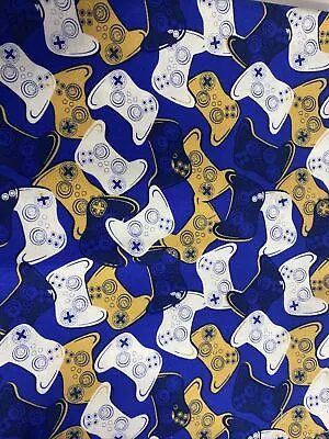 Game On Video Game Controller Cotton Fabric On Blue FQ 18”x21” Xbox Play • $7.99