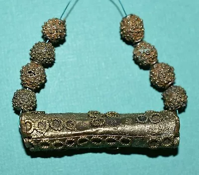 Antique Yoruba Gilded Brass Cylinder & Round Metal Beads Nigeria African Trade • $21.12