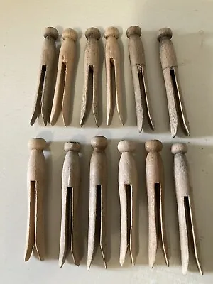Vintage 12 Clothes Pins Weathered Wooden Laundry • $14.80