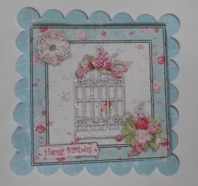 Pack 2 Floral Bird Cage Happy Birthday Embellishment Toppers For Cards & Crafts • £1.25